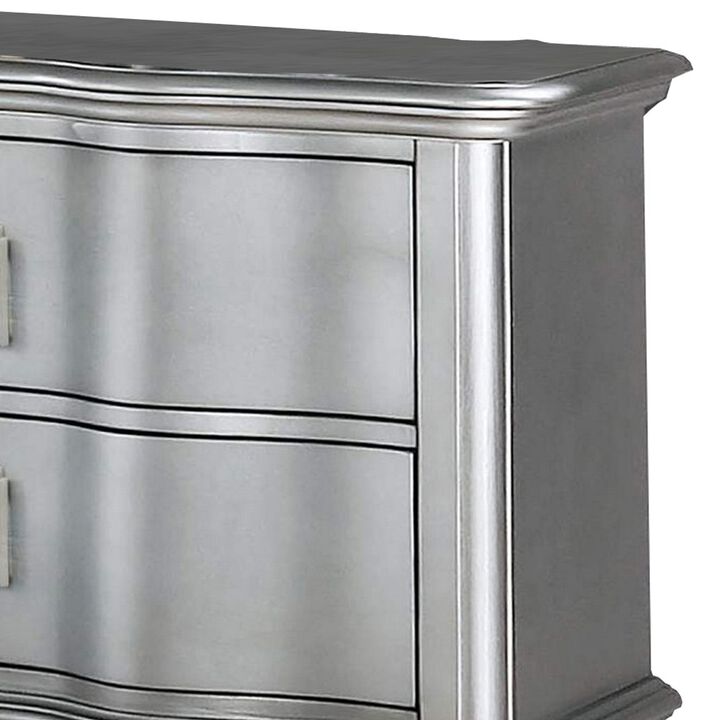 Nightstand with USB and 2 Drawers, Silver-Benzara