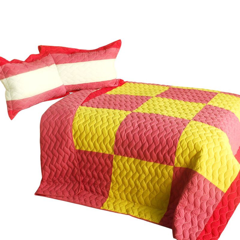 3 Piece Vermicelli Quilted Patchwork Quilt Set Anna Love Collection image number 1
