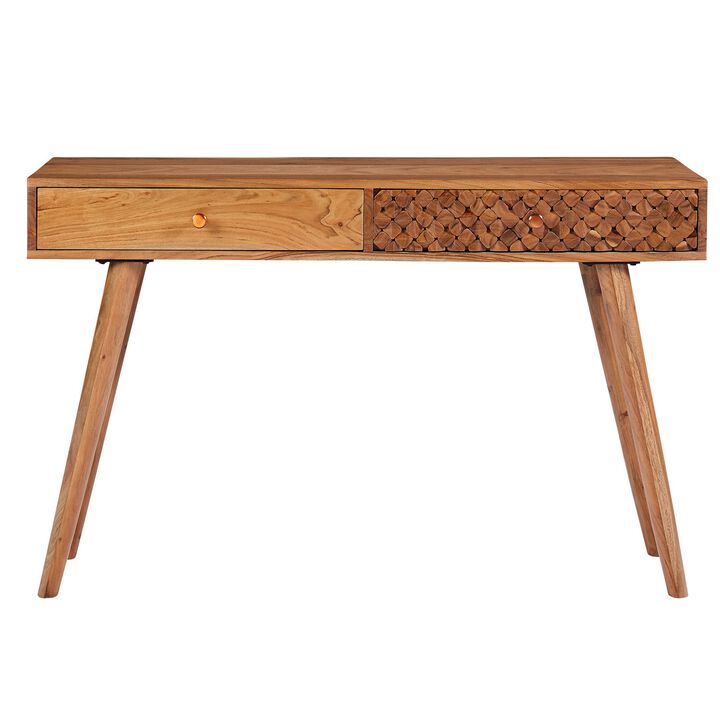 47 Inch Modern Wood Console Sideboard Table, Geometric, 2 Drawers, Brown-Benzara
