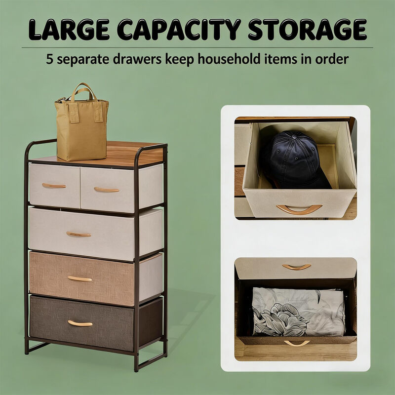 5 Drawer Dresser Storage Tower, Organizer Unit for Hallway Entryway Laundry Living Room image number 5
