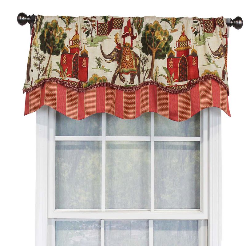 RLF Home Madhubala Glory Pattern "A " Elephant in Center Window Treatment Valance 3" Rod Pocket 50" x 16" Spice Red
