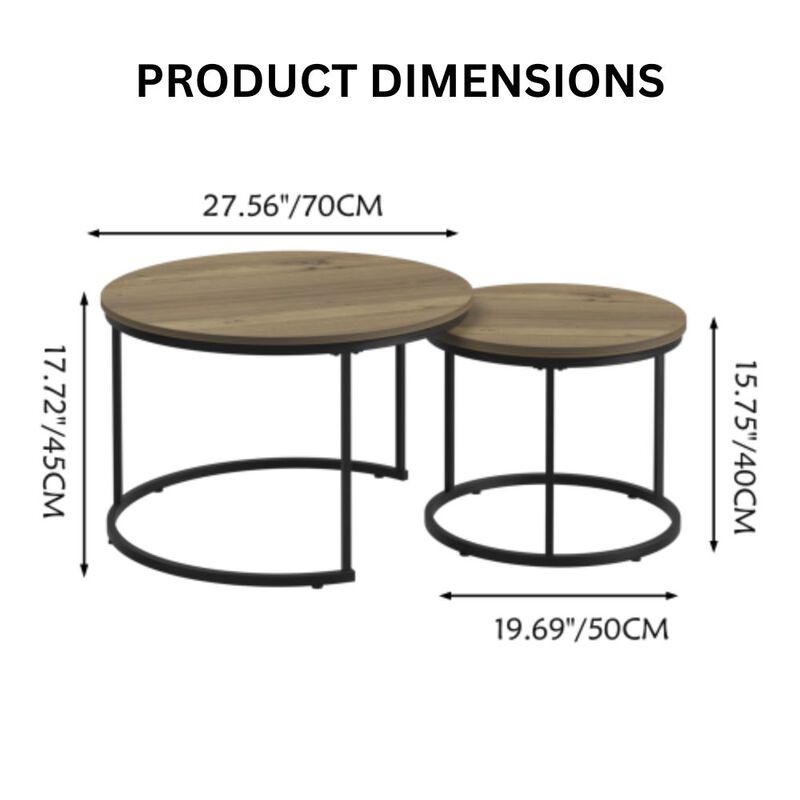 GOODSILO Round Nesting Coffee Table Set of 2, Space-Saving Stackable Side Tables with Marble Pattern Top and Sturdy Metal Frame for Living Room Bedroom Balcony image number 1