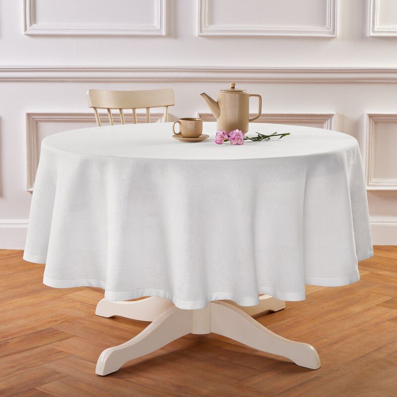 Solino Home Sonoma Hemstitch 100% Linen Round Tablecloth &ndash; Handcrafted, Machine Washable, Perfect for Holiday and Everyday Dining