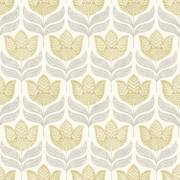 Cathal Mustard Tulip Block Print Wallpaper