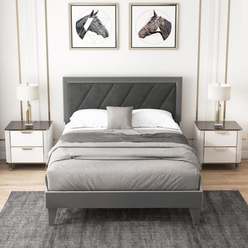 Hivvago Platform Bed with High Headboard and Wooden Slats