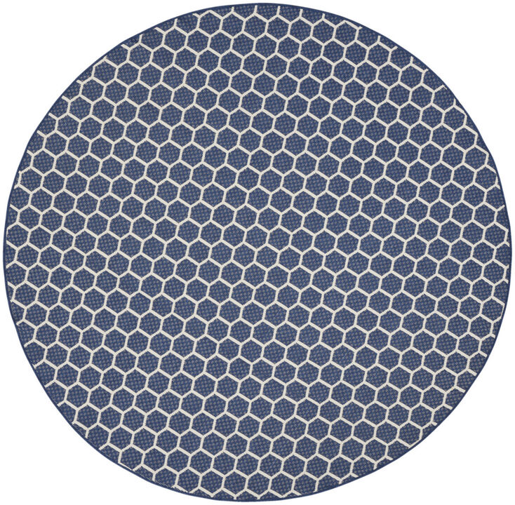 HomeRoots 8' Navy Blue And Ivory Geometric Indoor Outdoor Area Rug