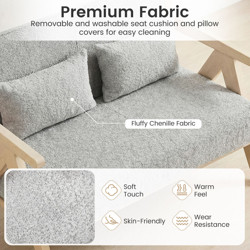 Loveseat Sofa for Small Spaces with Throw Pillows and Rubber Wood Frame image number 4
