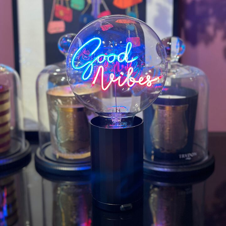 Bulb GOOD VIBES Blue/ Red with Base Table Lamp PORTABLE Pop