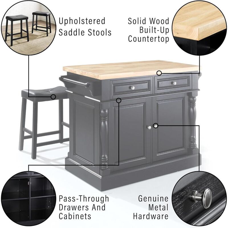 Oxford Kitchen Island W/Upholstered Saddle Stools