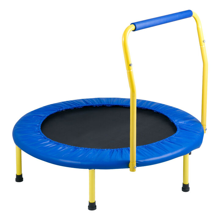 Toddler Trampoline with Foam Grip Handle, Foldable Mini Bouncer for Kids Indoor Outdoor Fun