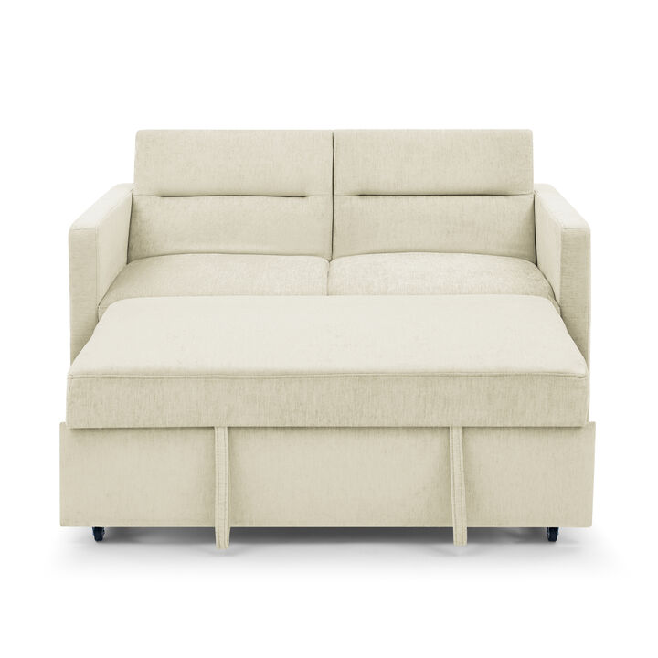 Loveseats Sofa Bed with Pull-out Bed, Adjustable Back and Two Arm Pocket, Beige (54.5"x33" x 31.5")