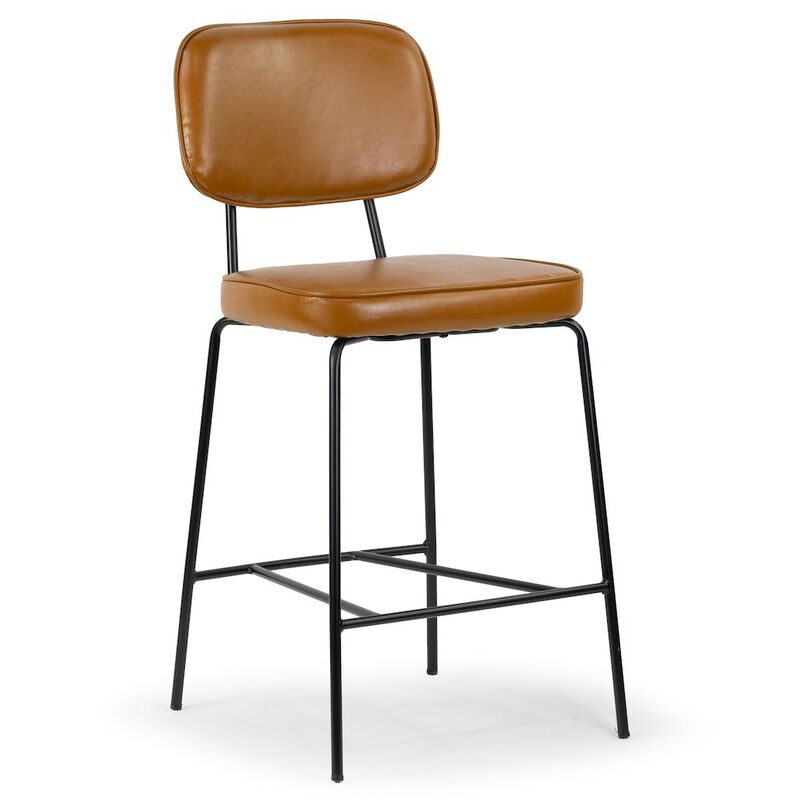 Glamour Home Set of 2 Avel Cappuccino Faux Leather Counter Stool with Black Metal Legs