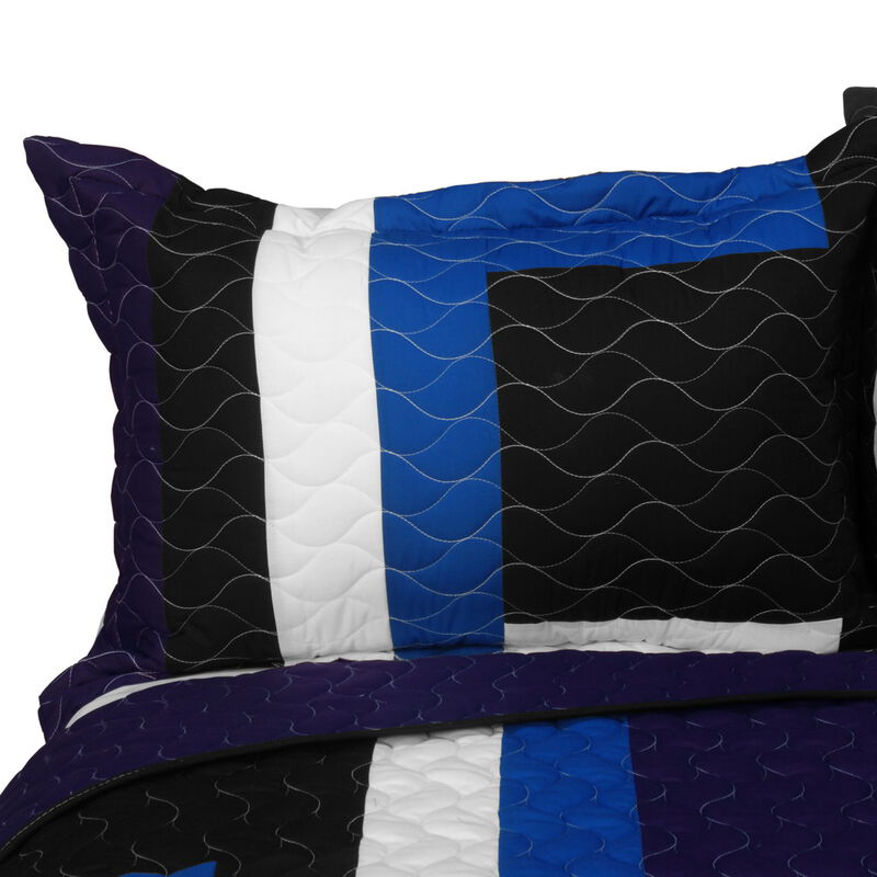 Vermicelli-Quilted Patchwork Quilt Set 3-Piece with Matching Pillow Shams image number 2