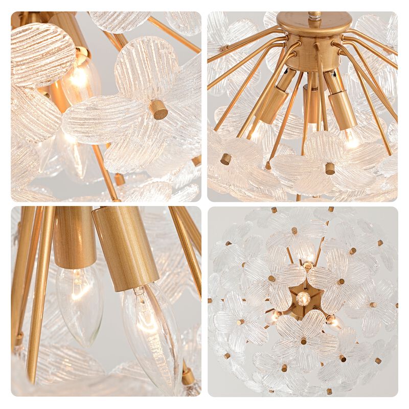 Frieda Modern 4-Light 20" Brushed Brass Clear Glass Flower Chandelier image number 6