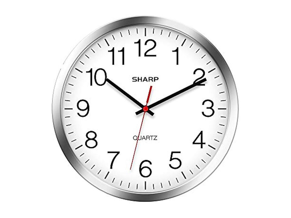 Sharp Silver Chrome Sweep Wall Clock 12 Inch Silent Non Ticking Easy Read
