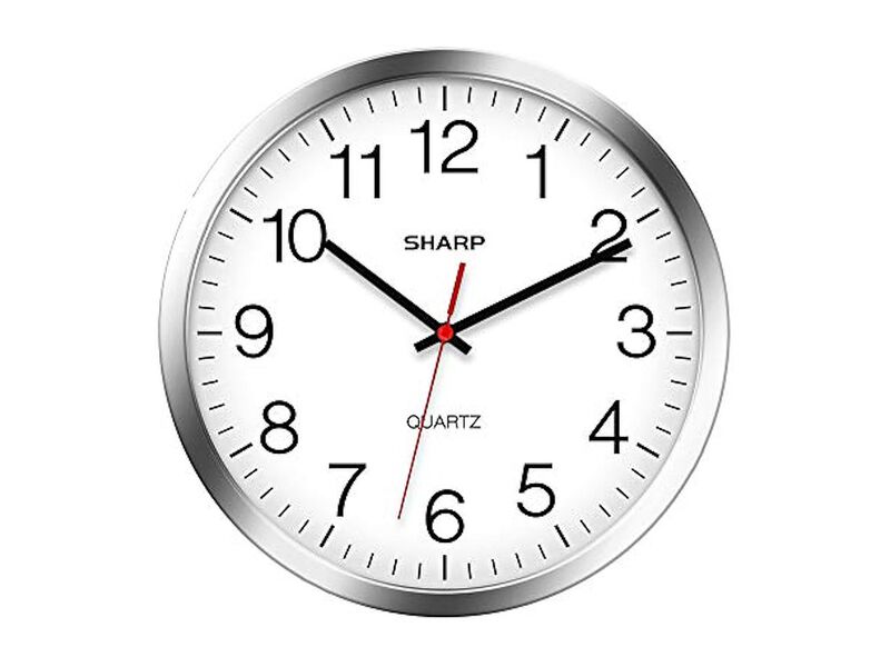Sharp Silver Chrome Sweep Wall Clock 12 Inch Silent Non Ticking Easy Read image number 0