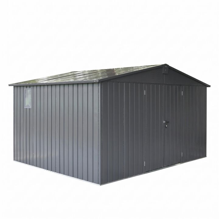 CLIHOME 11x9Ft Patio Galvanized Steel Frame Storage Shed,Garden Shed Metal Utility Tool Storage Room with Double Lockable Doors