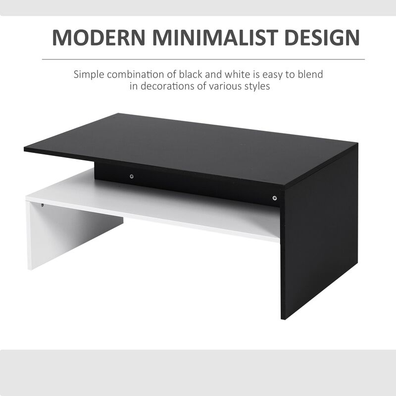Sleek Living Room Centerpiece: Black/White 2-Tier Coffee Table with Storage