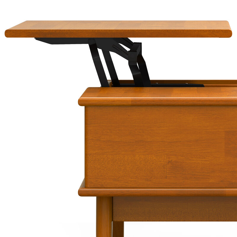 Draper SOLID HARDWOOD 48 inch Wide Rectangle Mid Century Modern Lift Top Coffee Table in Teak Brown