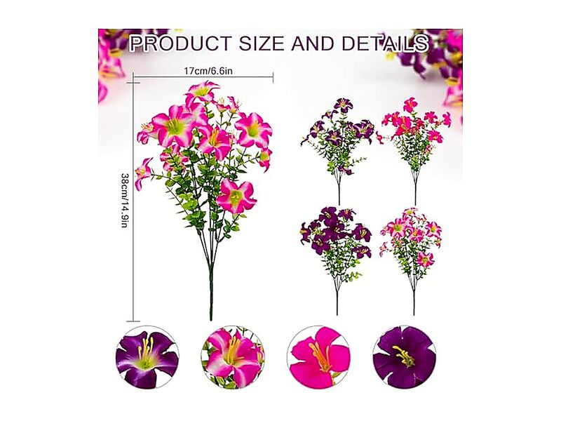 2 Set Artificial Outdoor Petunias Flowers Hanging Baskets 24 Pack UV Resistant image number 1