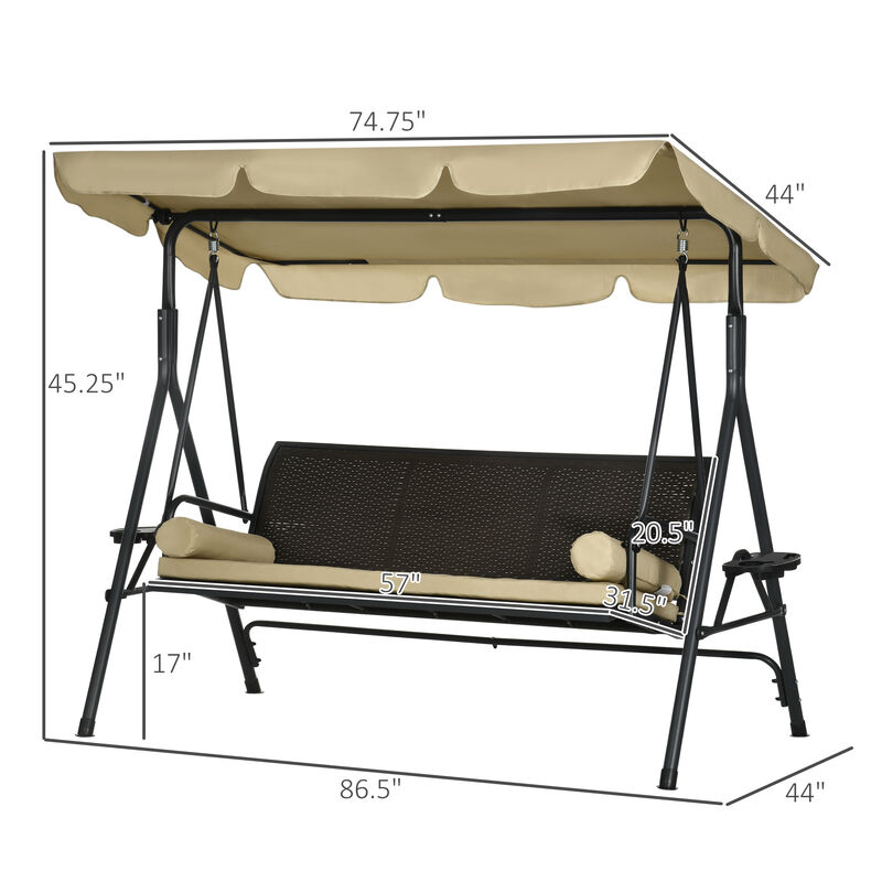 Hivvago 3-Seat Patio Swing with Adjustable Canopy image number 2