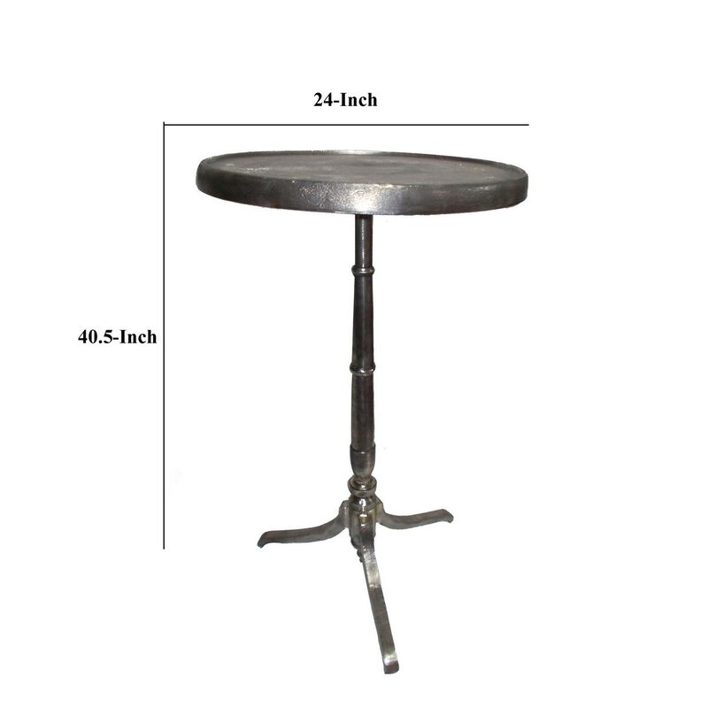 41 Inch Plant Stand Table, Round Top, Turned Base, Modern Silver Aluminium image number 4
