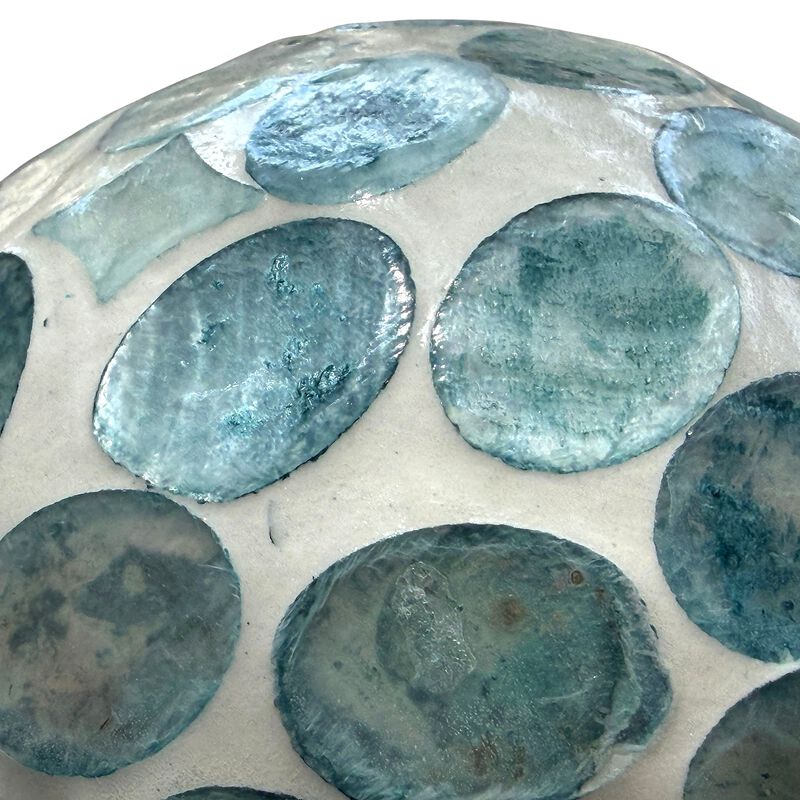 Sea Blue Capiz Shell 4 Inch Decorative Orbs Set Of 3 Coastal Balls image number 3