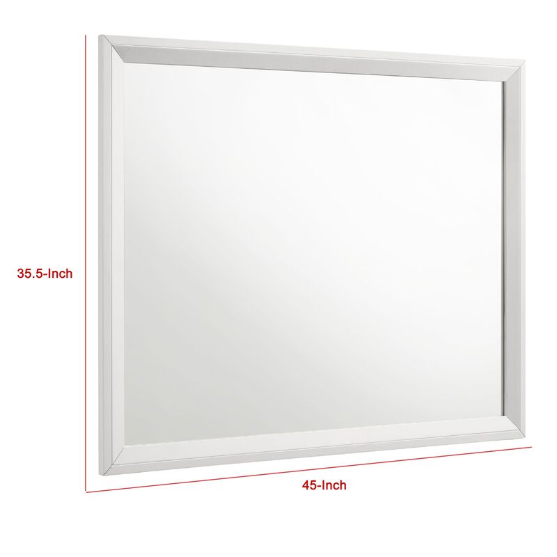 Noro Dresser Mirror with Slim Trim, Open Mitered Corners, White Wood - Benzara