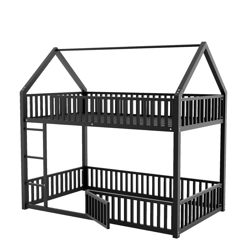 Whisen Metal Twin over Twin House Bunk Bed with Fence and Door image number 4