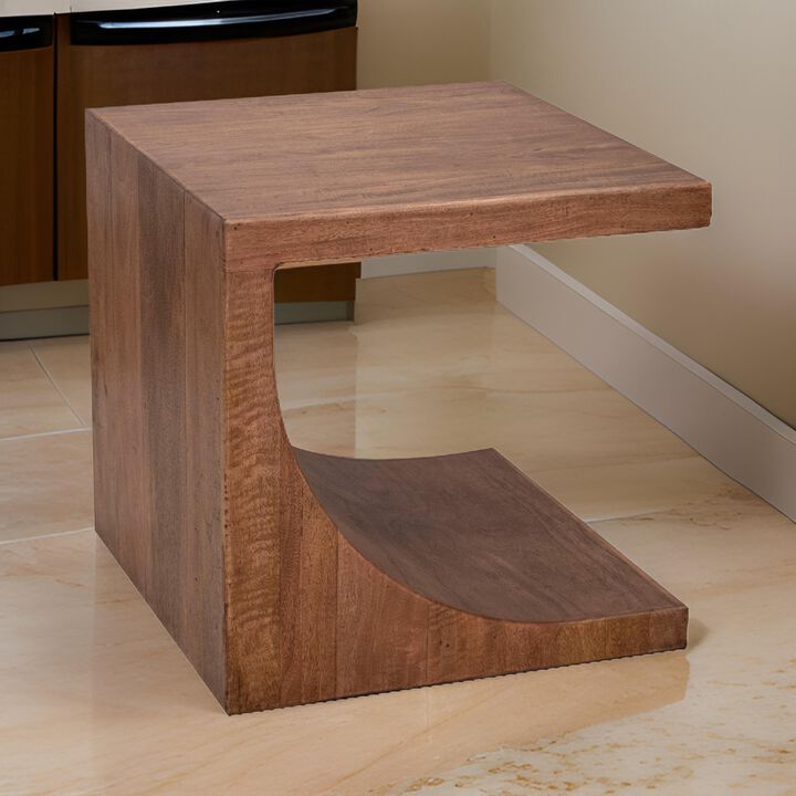 Okai Side End Table, 24 Inch Tabletop, C-Style Brown Solid Mango Wood