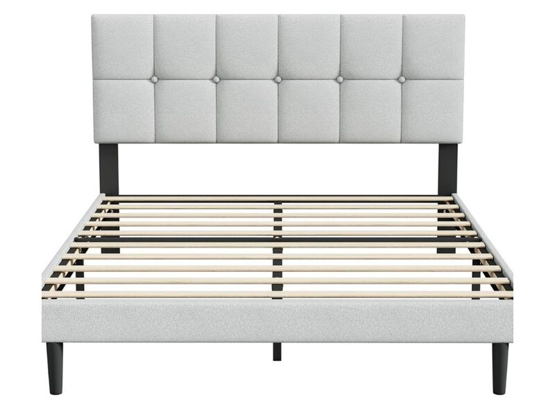 Queen Size Bed Frame, Queen Size Platform Bed Frame With Headboard, Fabric Upholstered Headboard, Sturdy Wood Slats, No Noiseless, No Springs Required, Easy To Assemble, Gray