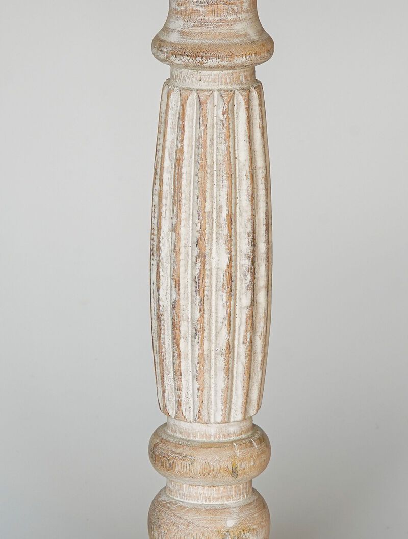Traditional Antique White Eco-friendly Handmade Mango Wood Set Of One 12" Pillar Candle Holder