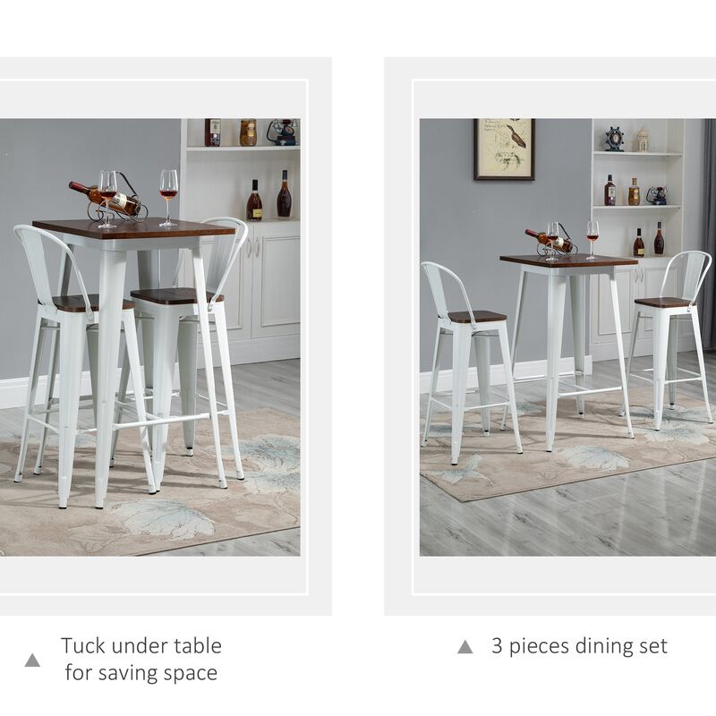 White/Brown Bistro Set: 3-Piece Counter Height Dining Table and Chairs