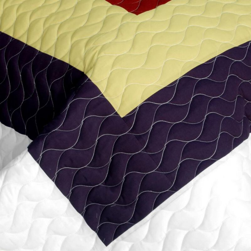 Queen Patchwork Quilt Set 3PC Quilted Vermicelli Stitch Lightweight Bed Cover Set image number 3
