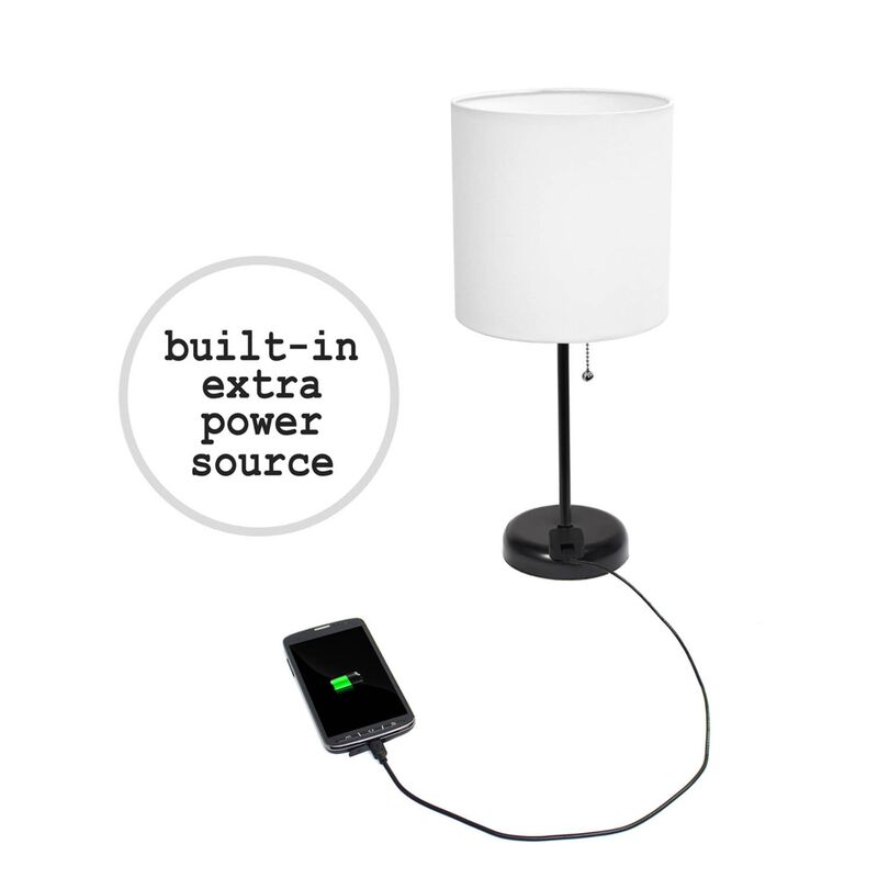 LimeLights Black Stick Lamp with Charging Outlet and Fabric Shade - 2 Pack Set image number 5
