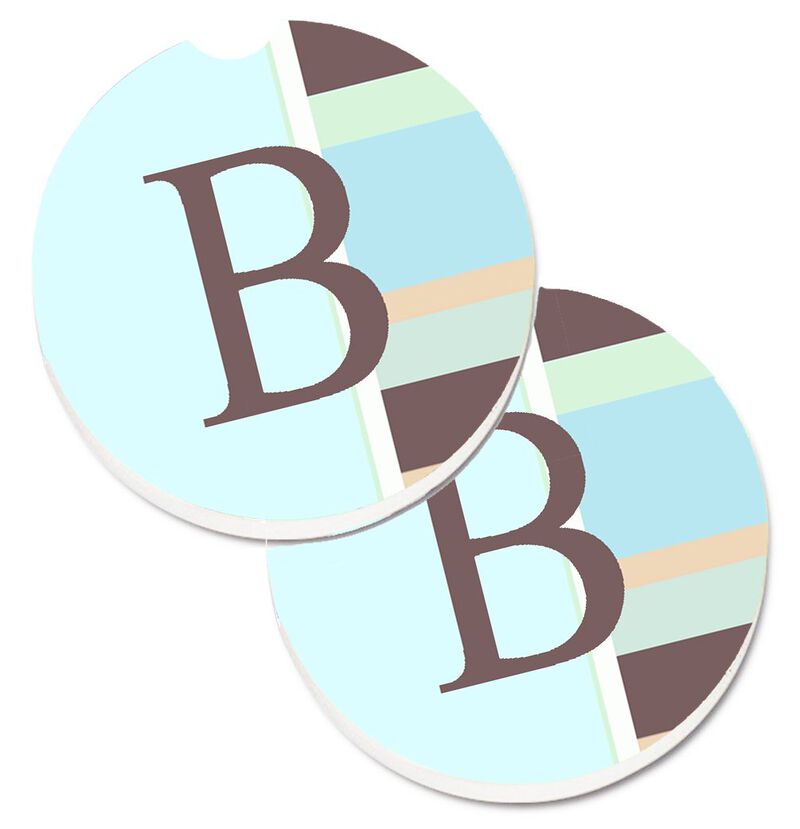 Caroline's Treasures Letter B Initial Monogram - Blue Stripes Set of 2 Cup Holder Car Coasters CJ1003-BCARC, 2.56, Multicolor