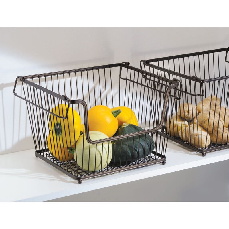 mDesign Large Metal Stackable Kitchen Basket w/ Handles - 3 Pack - Bronze image number 4