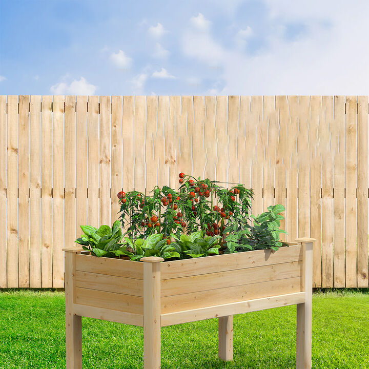 QuikFurn Elevated 2Ft x 4-Ft Cedar Wood Raised Garden Bed Planter Box - Unfinished