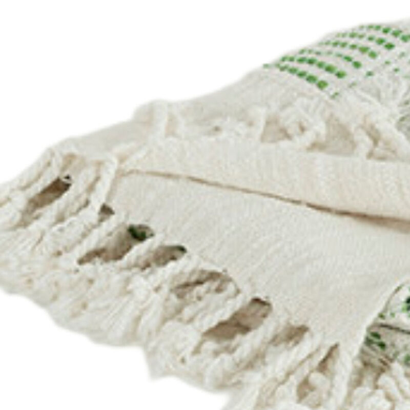 HomeRoots Gray and Green Woven Cotton Throw Blanket with Fringe image number 2