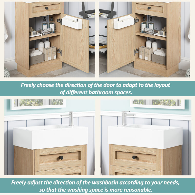 Whisen 18.5" Bathroom Vanity with Reversible Resin Sink, MDF Cabinet with Adjustable Shelf and Elegant Zinc Alloy Handles