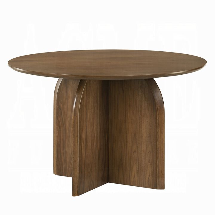 Dio Dining Table, 47 Inch Top, Cross Pedestal Base, Dark Walnut Brown