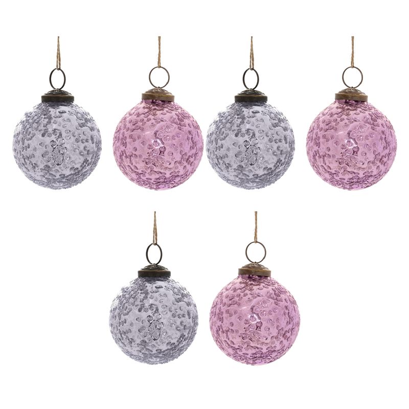 Set of 6 Distressed Glass Christmas Ornaments &ndash; Rustic Vintage Ball Decorations for Tree, Garland, and Holiday Displays