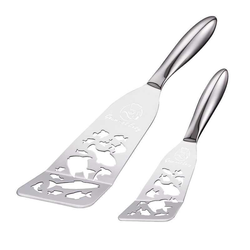 Stainless Steel Fish Spatula Set &ndash; Funky Fish Edition, 1 Large + 1 Small Metal Spatula, Ultra Thin Edge for Easy Turning