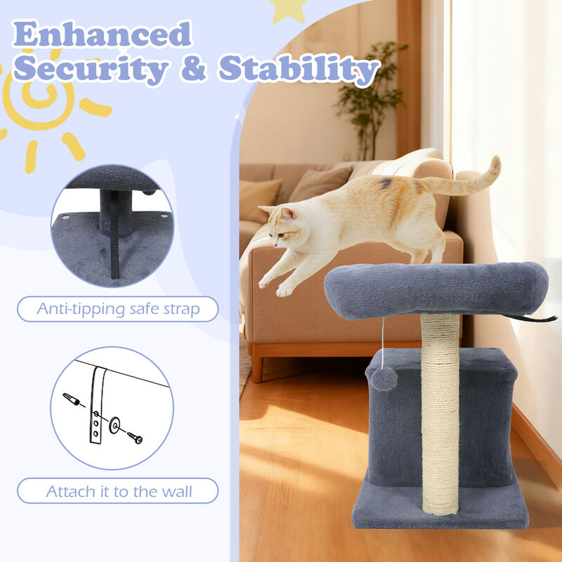 Compact Cat Tree with Large Padded Plush Perch for Indoor Use-Dark Grey image number 6