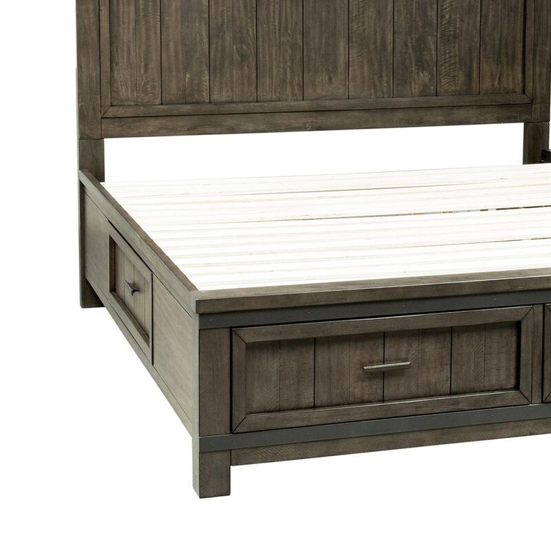 Liberty Furniture Thornwood Hills Queen Two Sided Storage Bed in Rock Beaten Brown w/ Saw Cuts image number 4