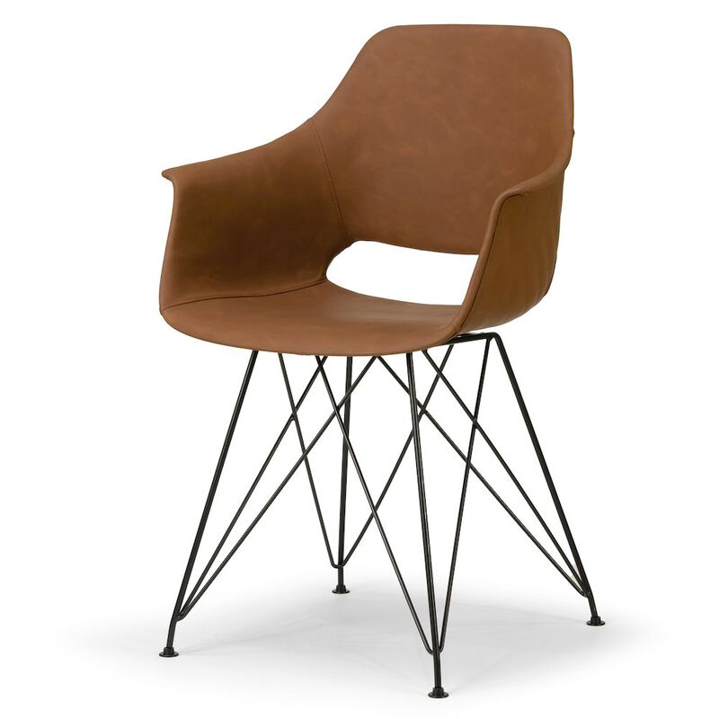 Glamour Home Set of 2 Alora Retro Modern Caramel Brown Arm Chair with Black Steel Legs
