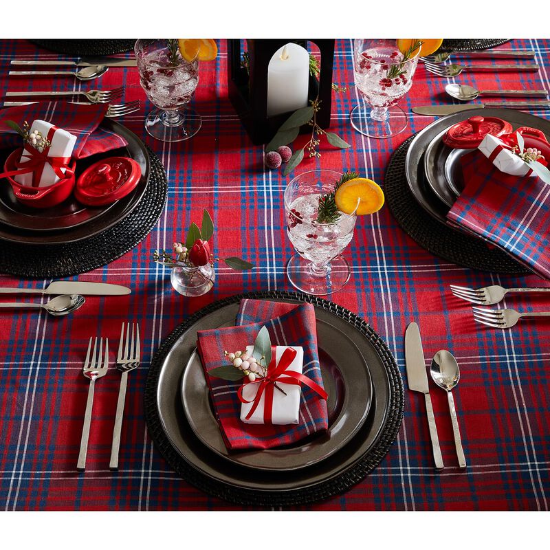 Solino Home 100% Pure Linen Table Throw - Red Tartan Plaid