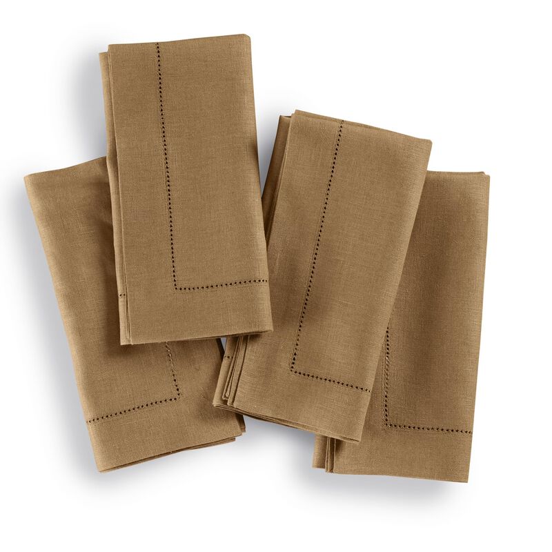 Solino Home 100% Pure Linen Dinner Napkins Set of 4 - Medium Weight Hemstitch
