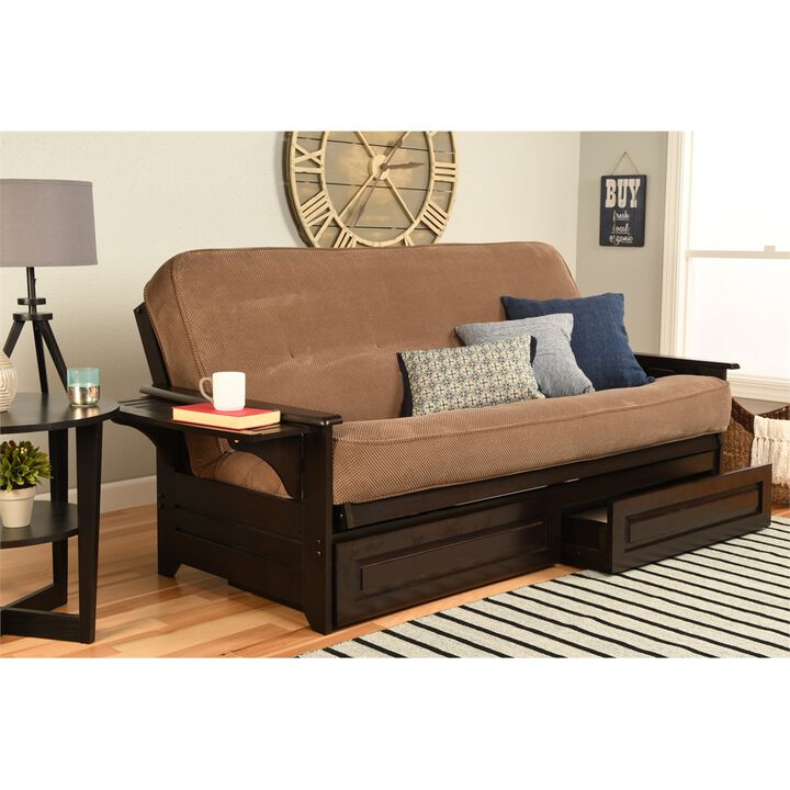 Phoenix Frame-Espresso Finish-Marmont Mocha Mattress-Storage Drawers
