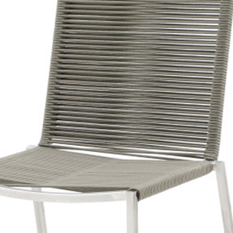 HomeRoots Set of Four Light Brown And Silver Woven Steel Outdoor Dining Chairs image number 2